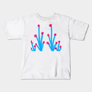 Blue red watercolor floral leaf art Kids T-Shirt